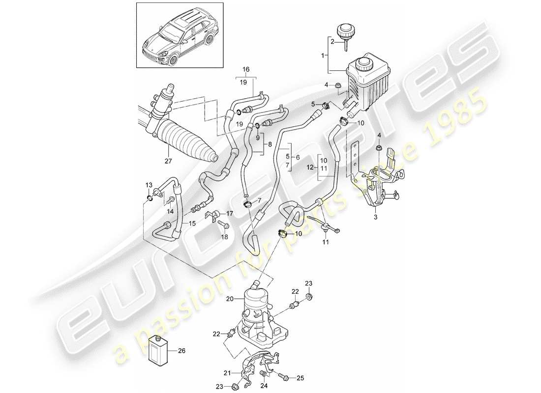 porsche cayenne e2 (2011) power steering part diagram