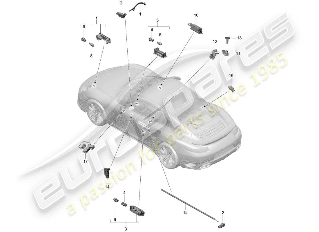 porsche 991 turbo (2017) interior light part diagram