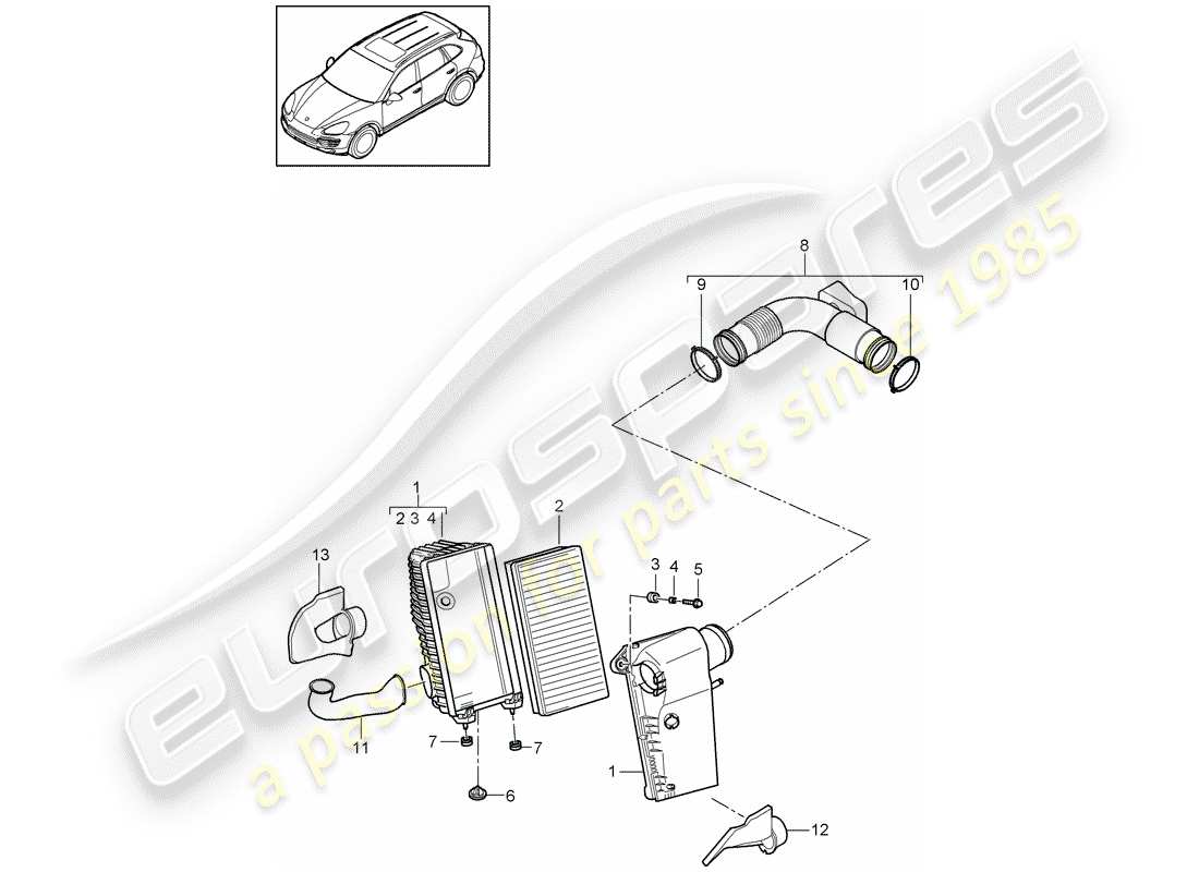 porsche cayenne e2 (2014) air cleaner with connecting part diagram