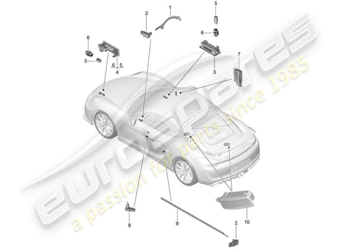 porsche cayman gt4 (2016) interior lighting part diagram