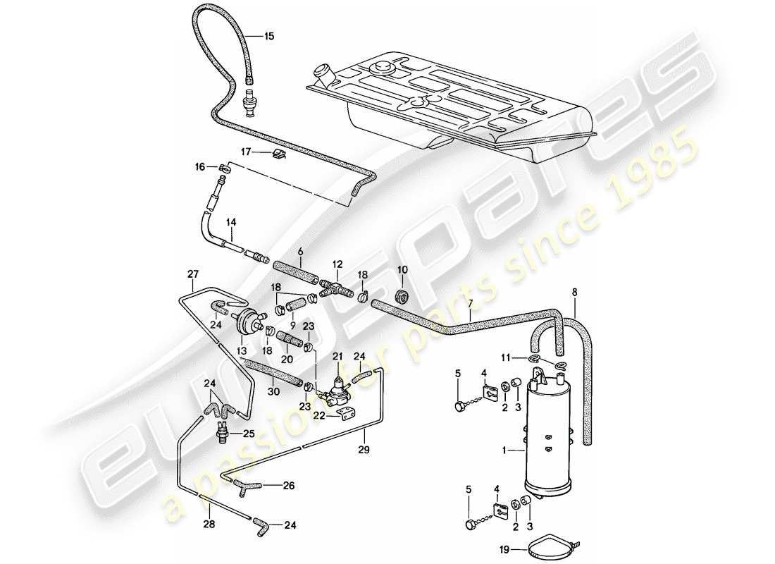 porsche 944 (1983) evaporative emission canister - tank ventilation - (aus)(j) part diagram