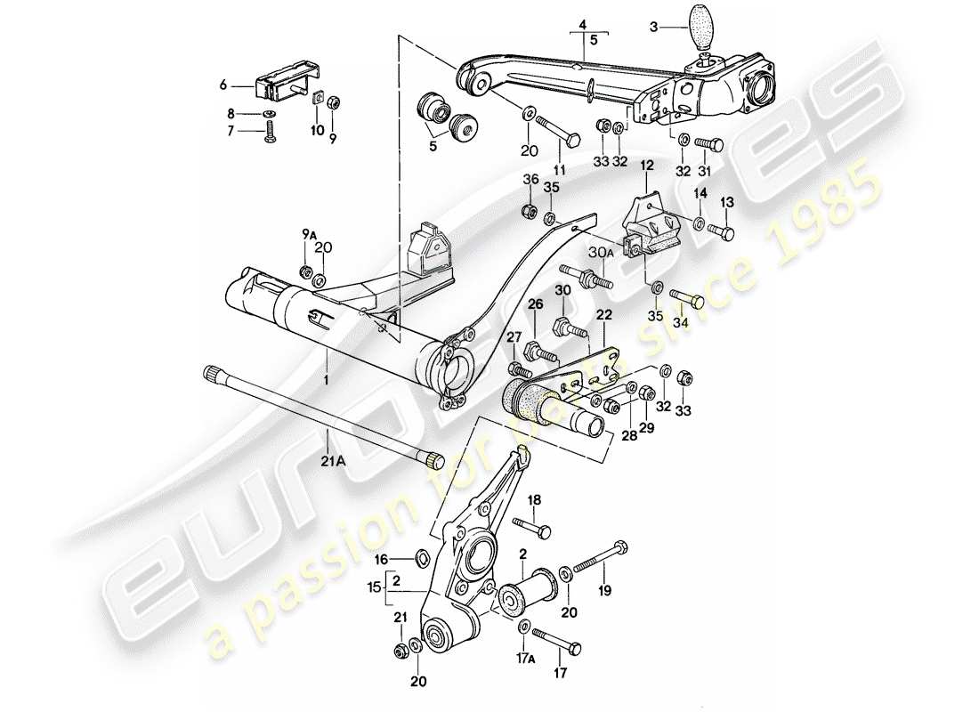 porsche 924 (1978) rear axle carrier - trailing arm part diagram