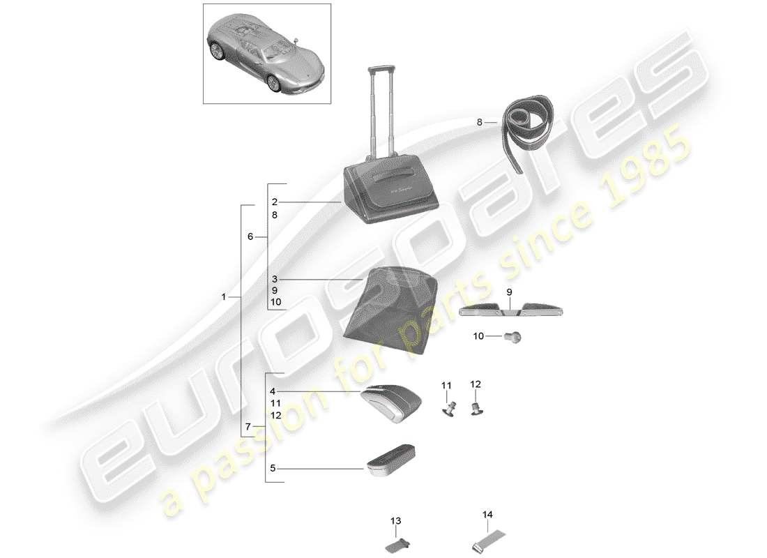 porsche 918 spyder (2015) luggage compartment system part diagram