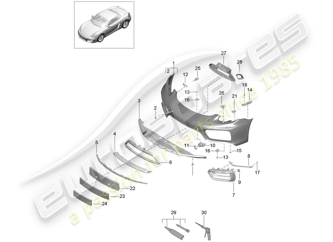 porsche boxster 981 (2012) bumper parts diagram