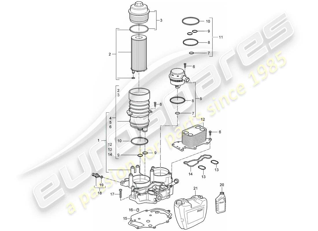 porsche cayenne (2009) oil filter part diagram