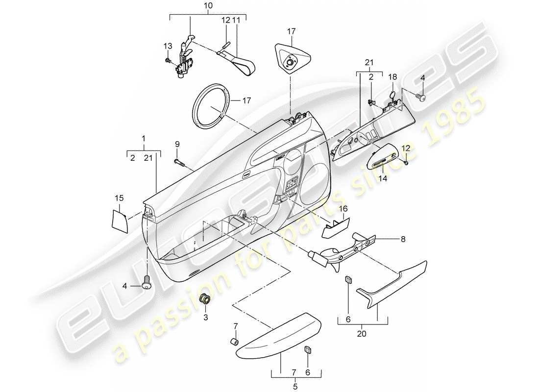 porsche 997 gt3 (2009) door panel part diagram