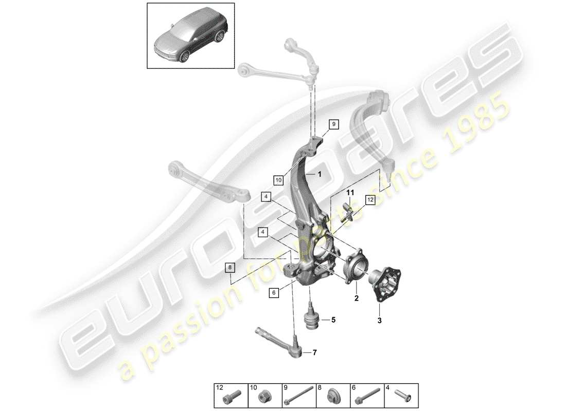 porsche cayenne e3 (2018) wheel carrier part diagram