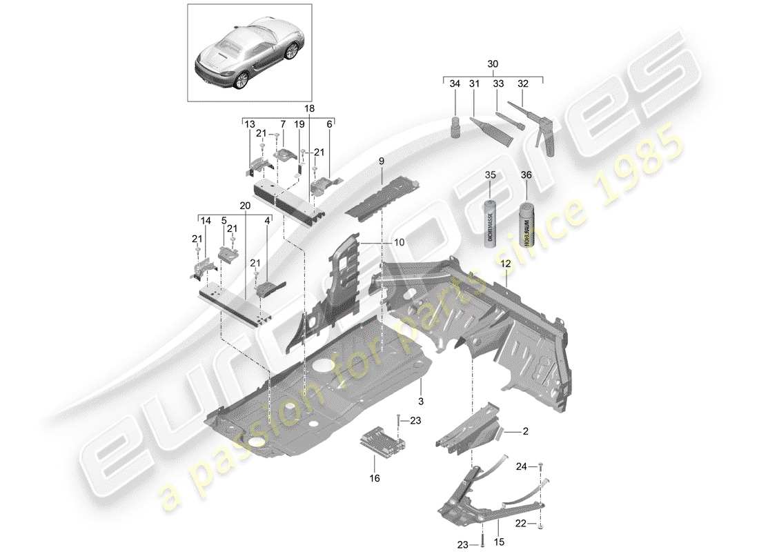 porsche boxster 981 (2013) floor part diagram