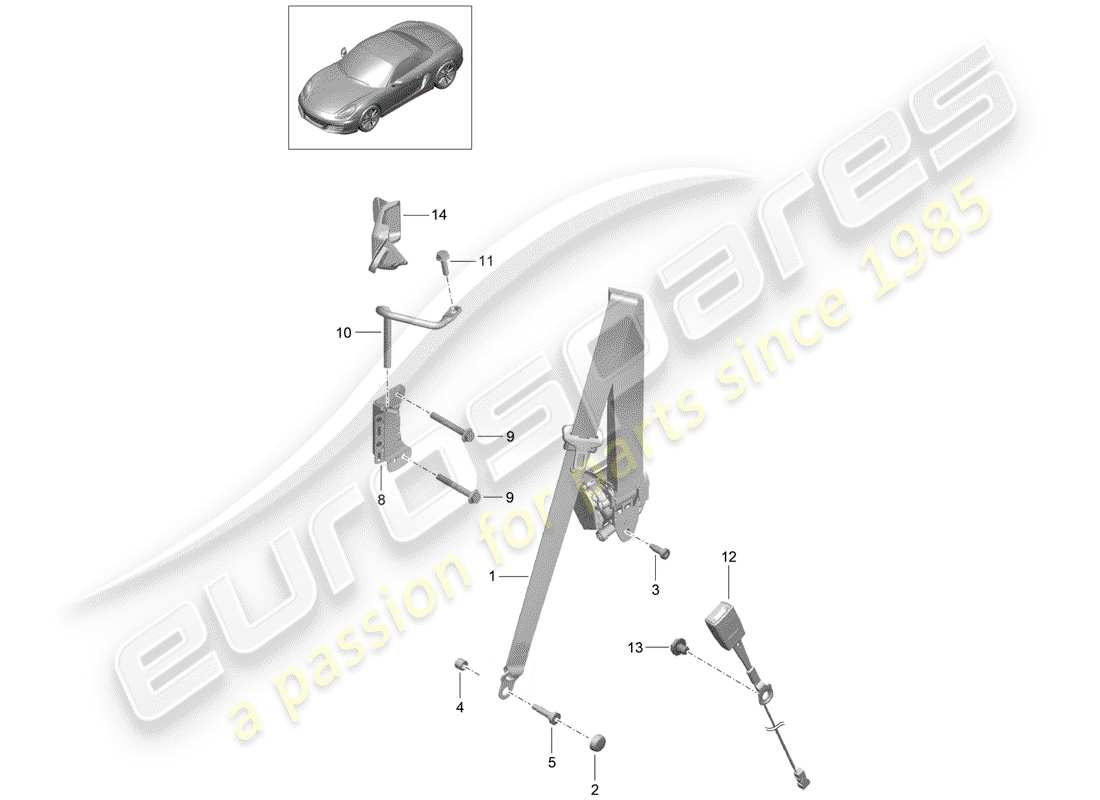 porsche boxster 981 (2013) seat belt part diagram