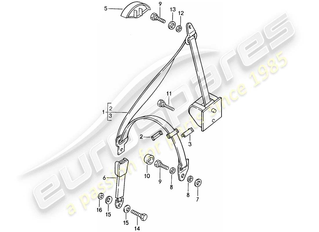 porsche 968 (1992) seat belt part diagram