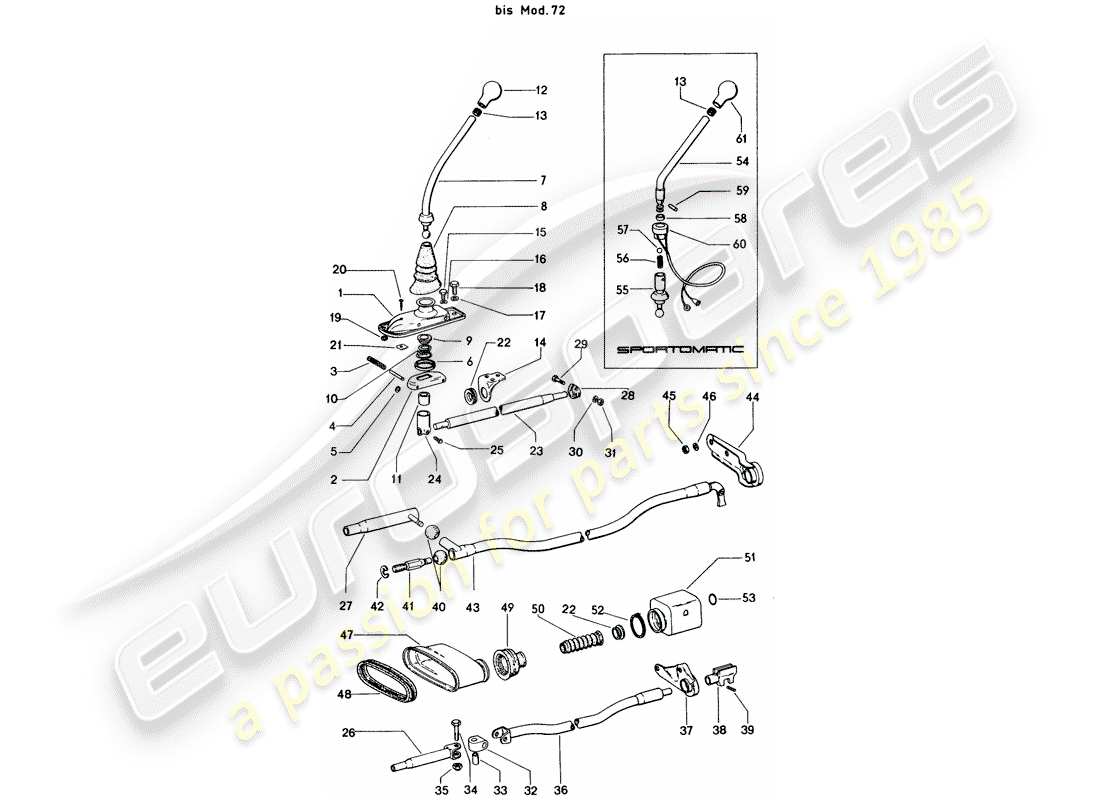 porsche 914 (1970) transmission control - d >> - mj 1972 part diagram