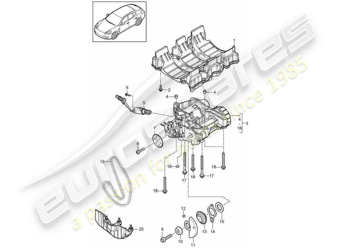 porsche panamera 970 (2011) oil baffle plate part diagram