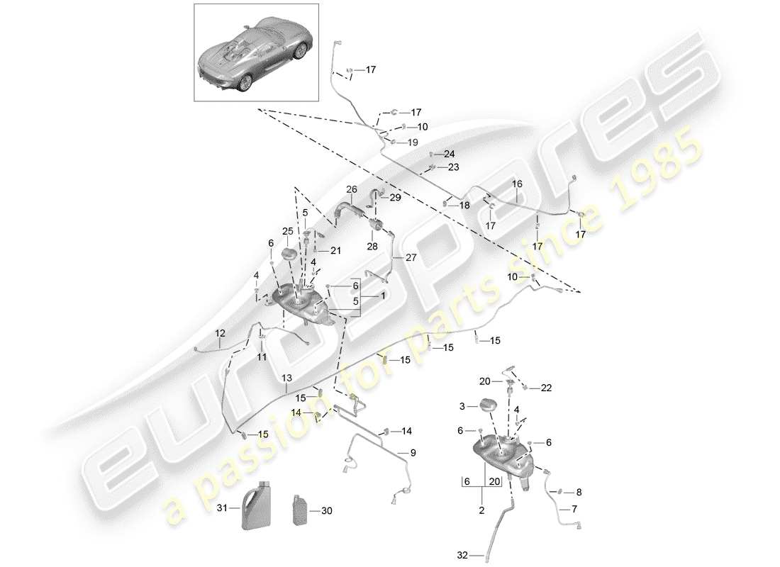 porsche 918 spyder (2015) water cooling part diagram