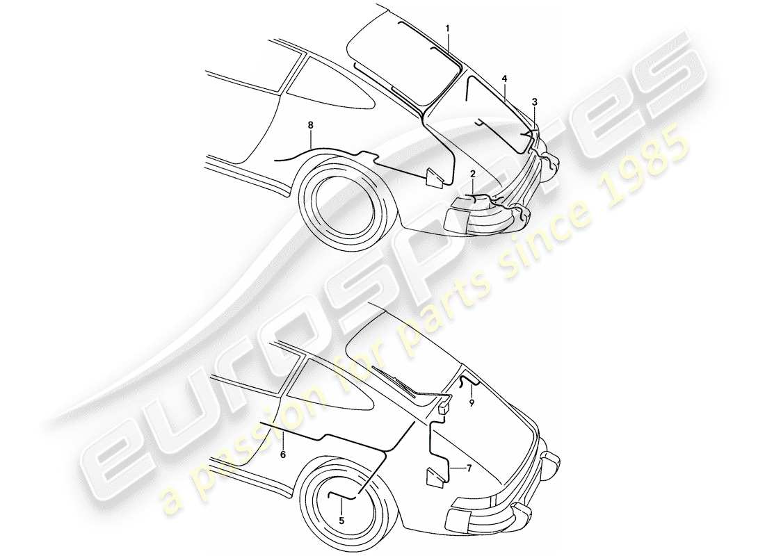 porsche 911 (1987) wiring harnesses - rear end part diagram