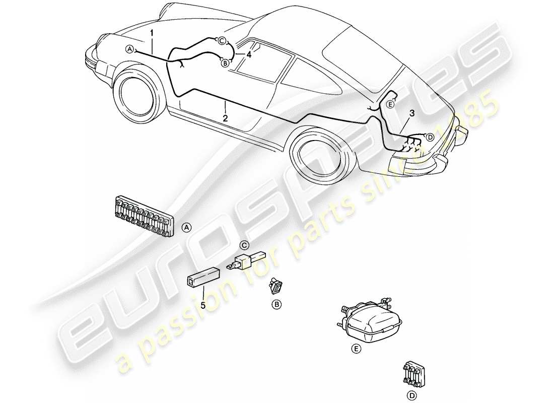 porsche 911 (1986) wiring harnesses - rear window wiper part diagram