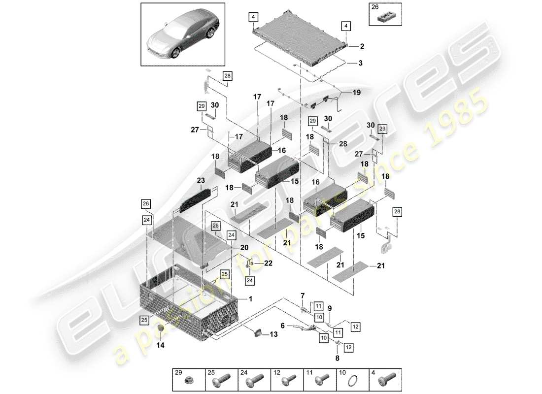 porsche panamera 971 (2019) high-voltage battery part diagram