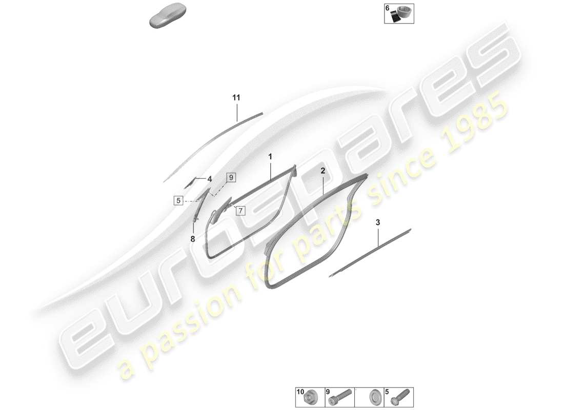 porsche 2020 door seal part diagram