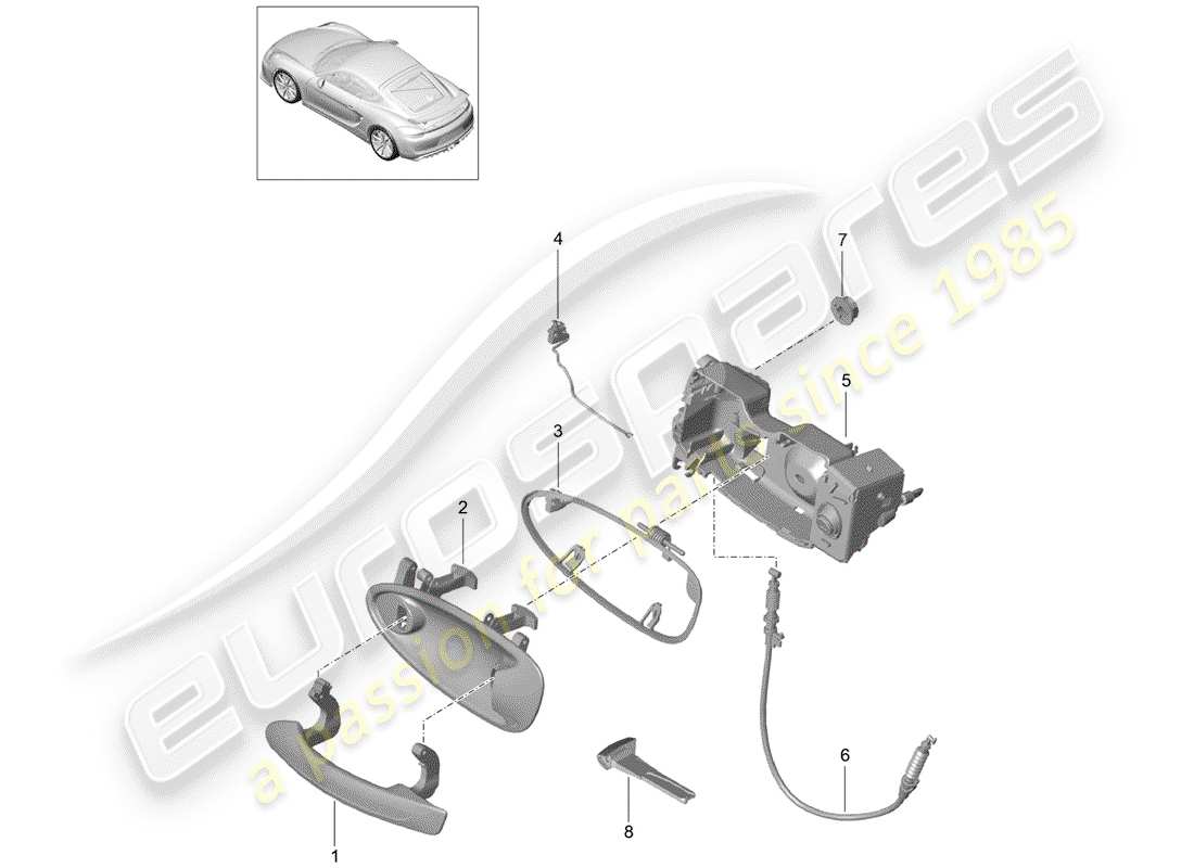 porsche cayman gt4 (2016) door handle part diagram