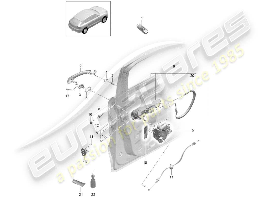 porsche macan (2014) door latches part diagram