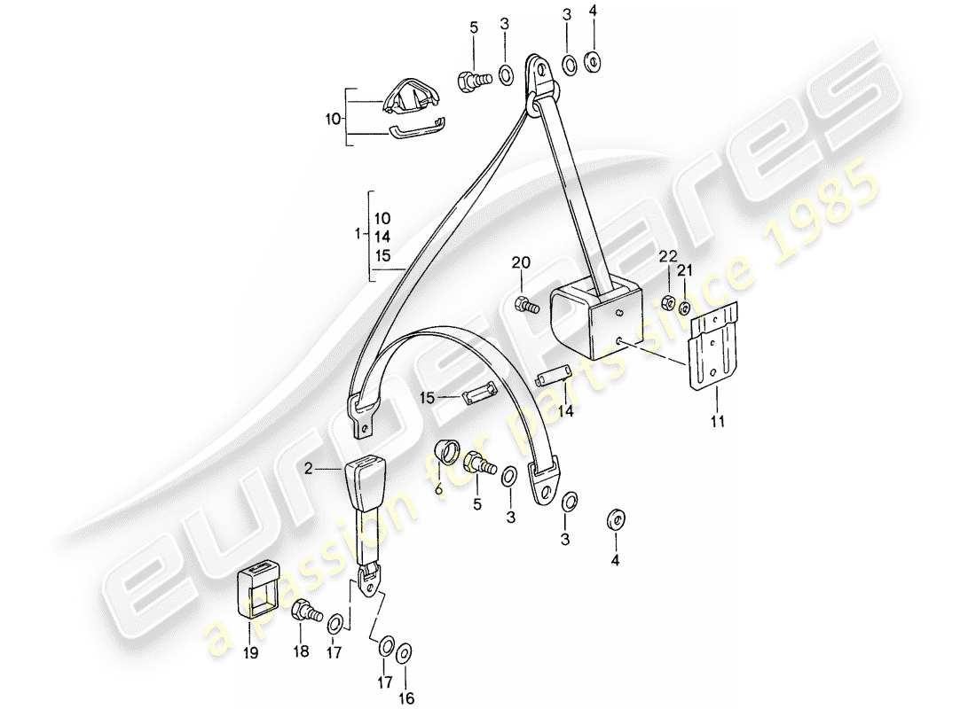 porsche 959 (1988) seat belt part diagram