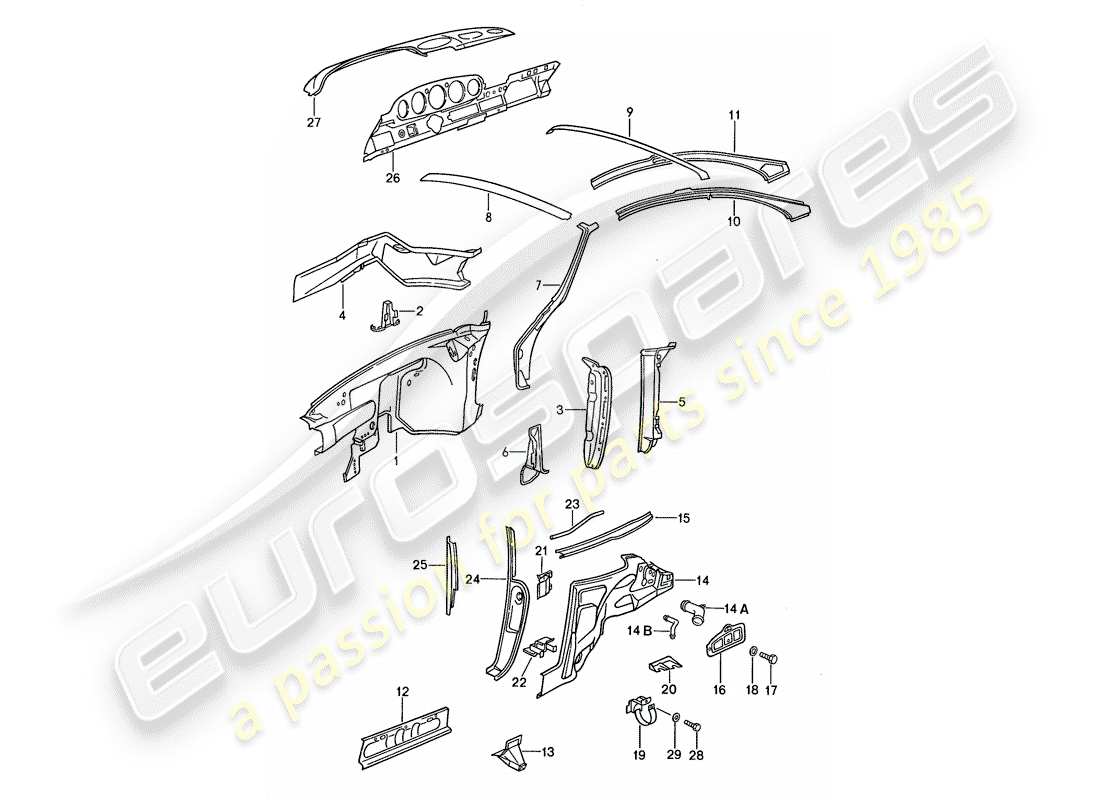 porsche 959 (1988) interior panelling part diagram