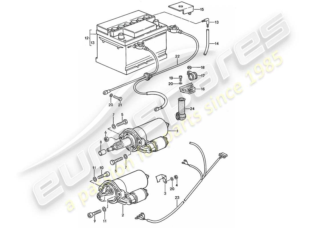 porsche 968 (1992) starter - battery - wiring harnesses part diagram