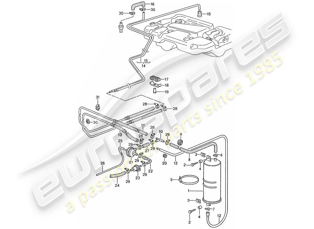 porsche 944 (1990) evaporative emission canister part diagram