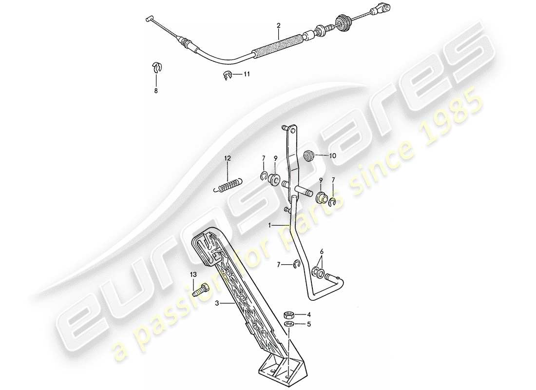 porsche 944 (1990) accelerator pedal - accelerator cable - for - manual gearbox part diagram