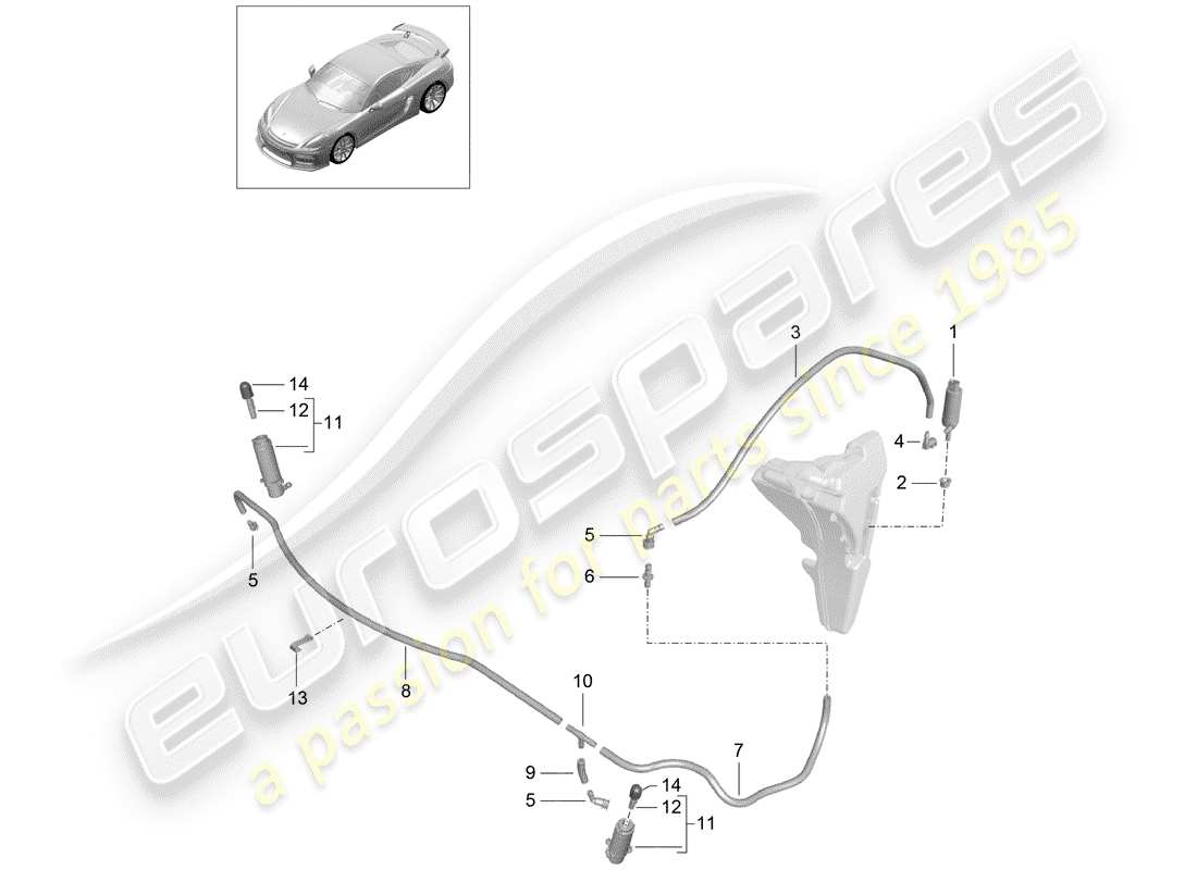 porsche cayman gt4 (2016) headlight washer system part diagram