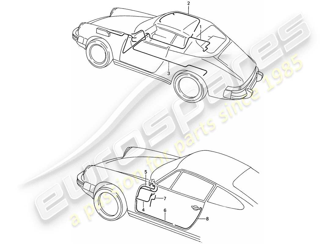 porsche 911 (1987) wiring harnesses - body shell - door part diagram