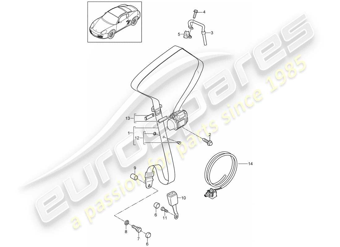 porsche cayman 987 (2006) seat belt part diagram