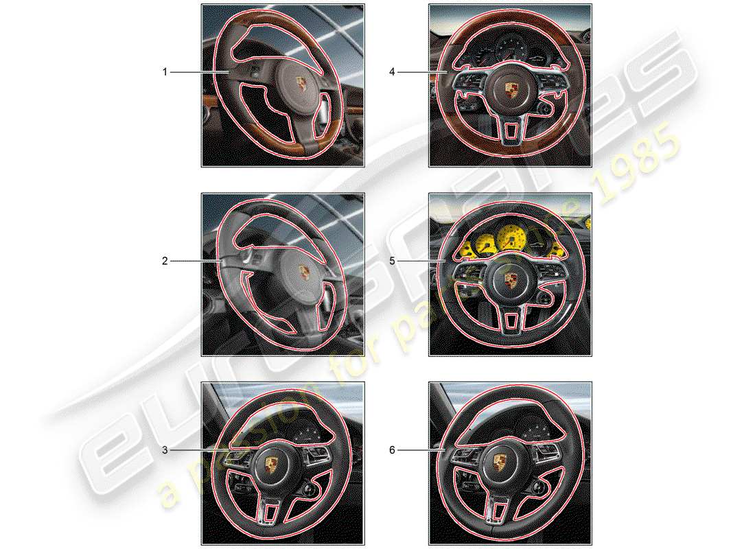 porsche tequipment 98x/99x (2020) multifunction steering wheel part diagram