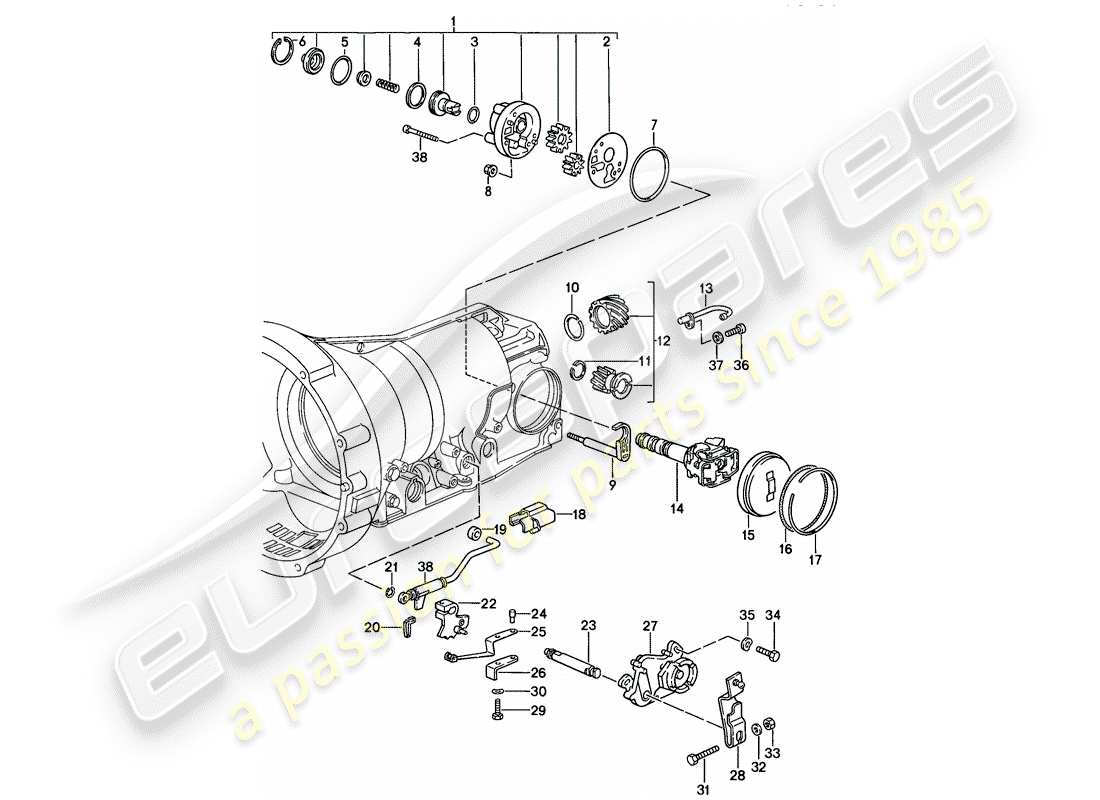 porsche 928 (1985) automatic transmission - transmission case - installation parts part diagram