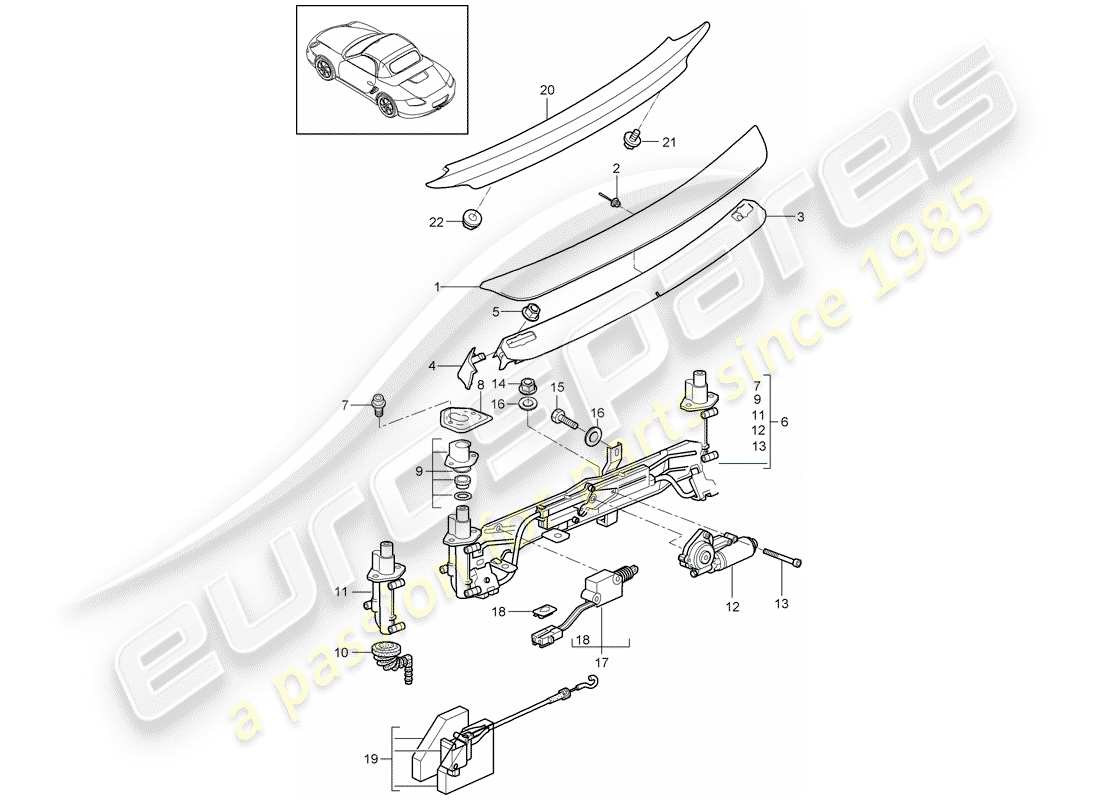 porsche boxster 987 (2009) rear spoiler part diagram