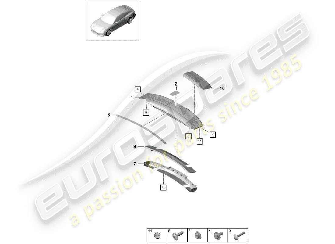 porsche panamera 971 (2017) rear spoiler part diagram