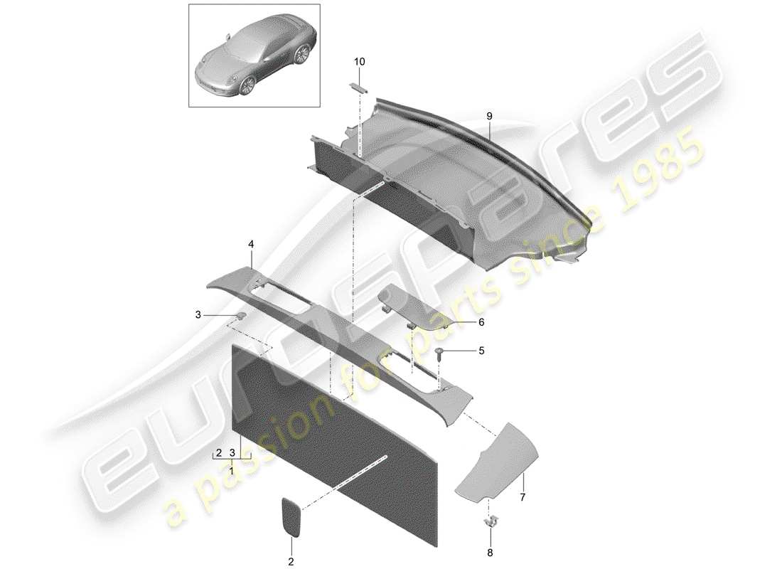 porsche 991 (2012) lining part diagram