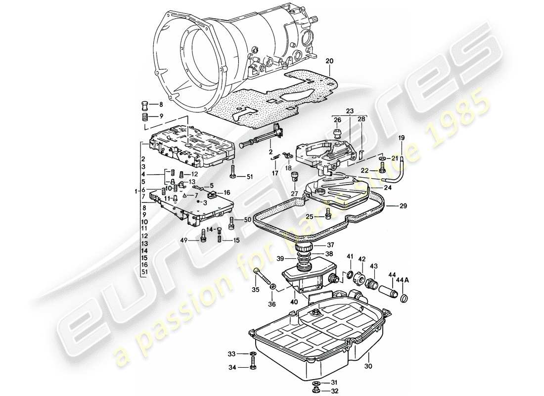 porsche 928 (1985) automatic transmission - valve body part diagram