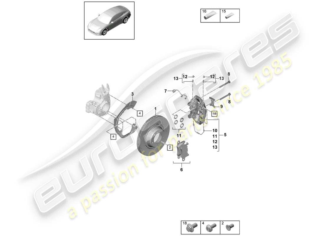 porsche panamera 971 (2020) disc brakes part diagram