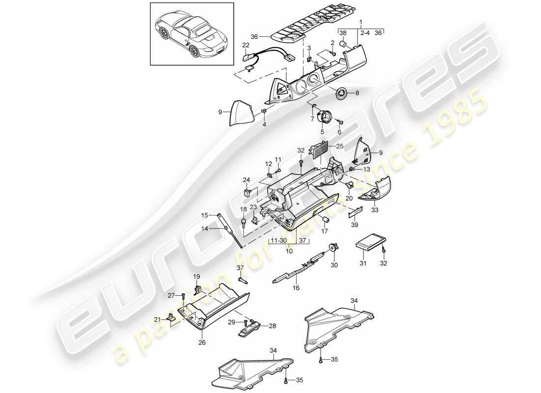 porsche boxster 987 (2009) glove box part diagram