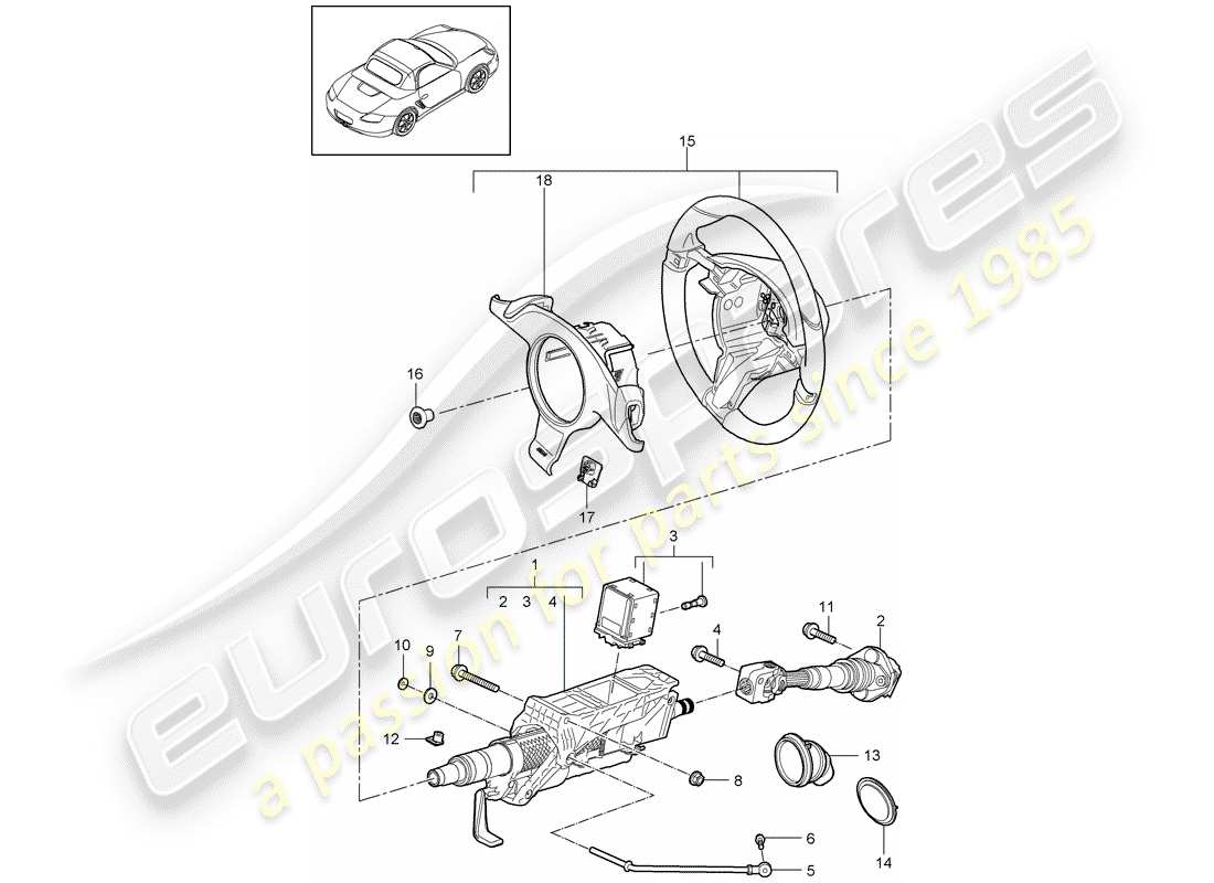 porsche boxster 987 (2009) steering protective pipe part diagram