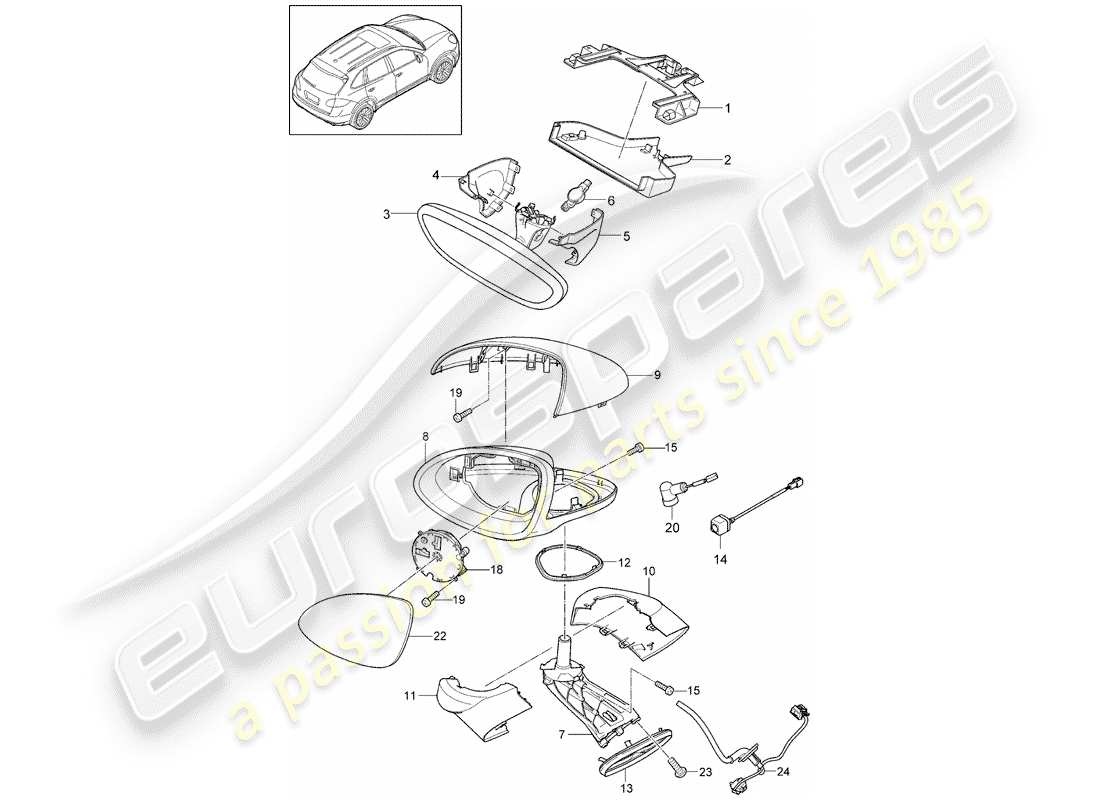 porsche cayenne e2 (2017) rear view mirror inner part diagram