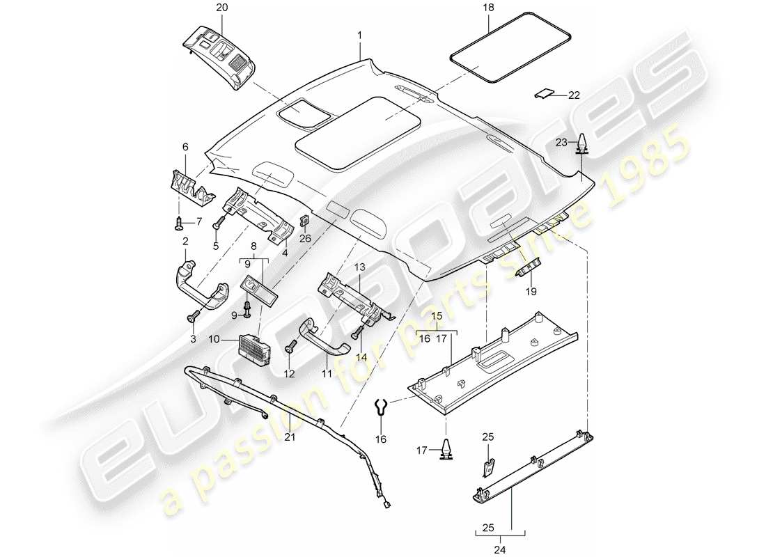 porsche cayenne (2010) roof trim panel part diagram