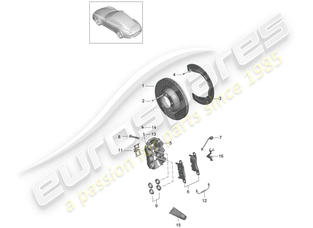 porsche 991 (2014) disc brakes part diagram