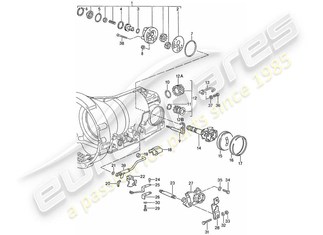 porsche 928 (1987) automatic transmission - transmission case - installation parts part diagram