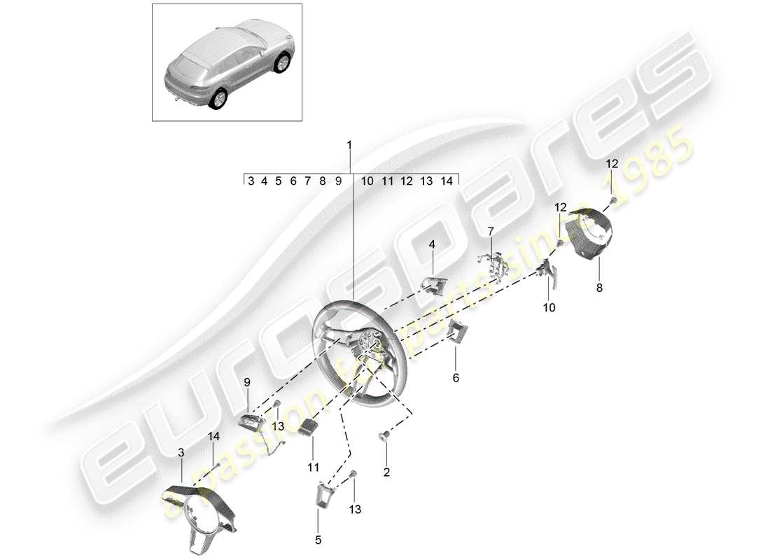 porsche macan (2016) steering wheel part diagram