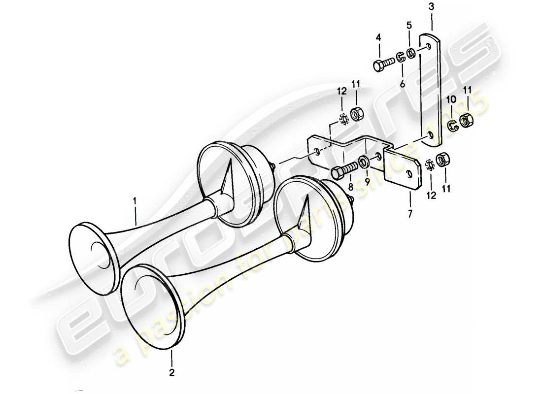 porsche 928 (1984) fanfare horn part diagram