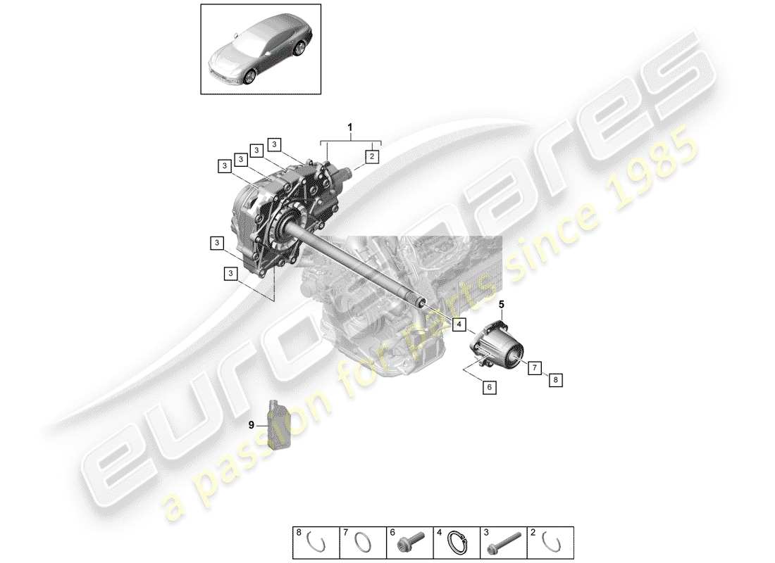 porsche panamera 971 (2017) front axle differential part diagram