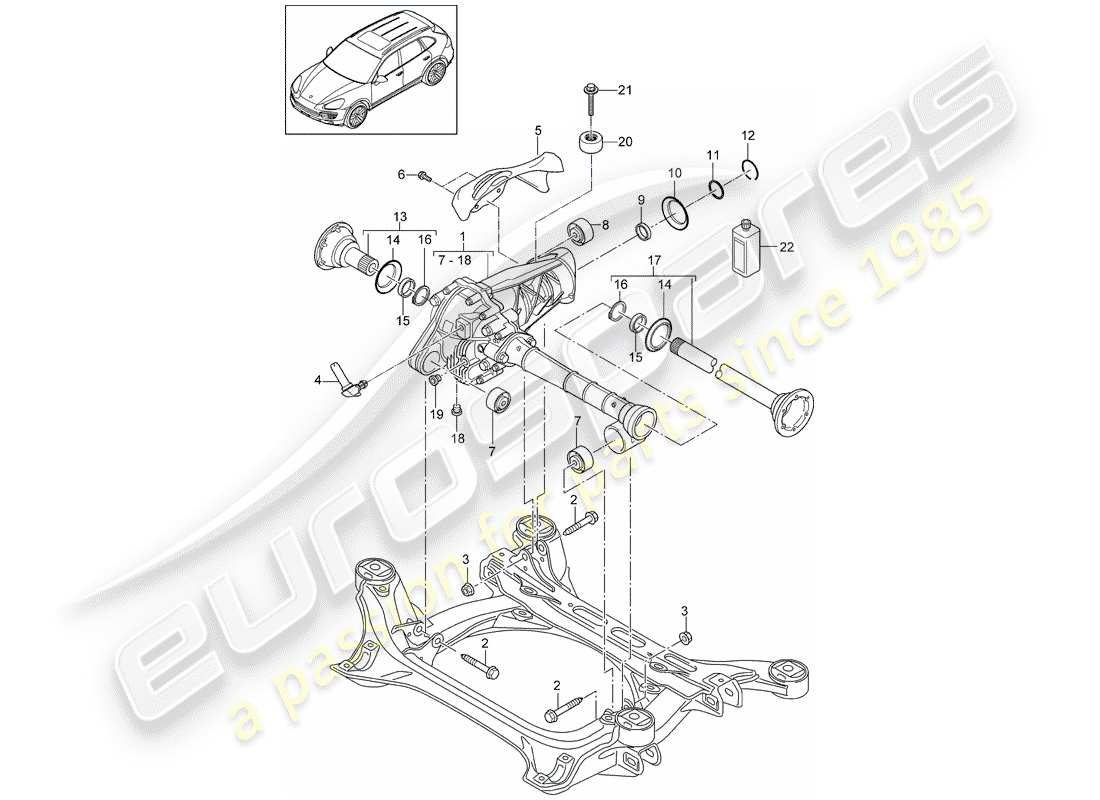 porsche cayenne e2 (2011) front axle differential part diagram