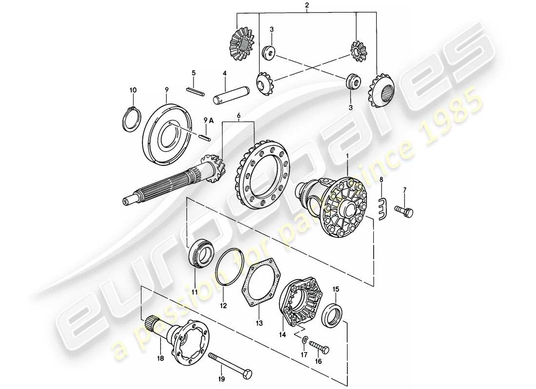 porsche 928 (1982) differential - manual gearbox part diagram