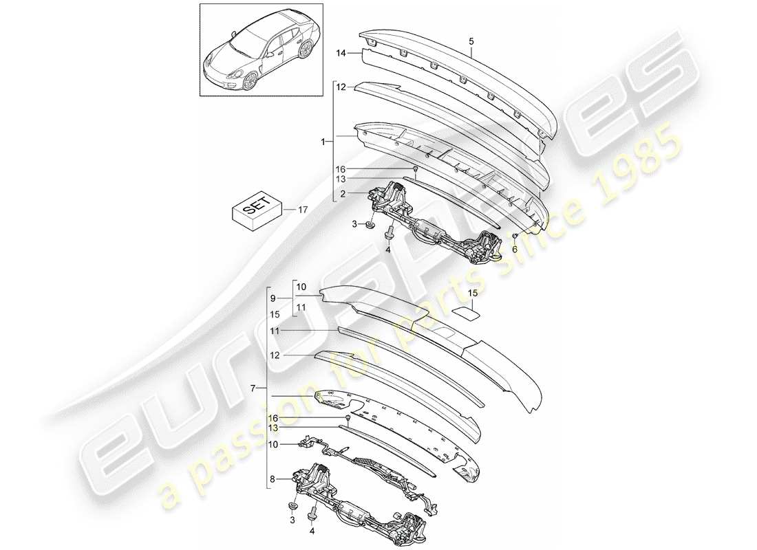 porsche panamera 970 (2010) rear spoiler part diagram